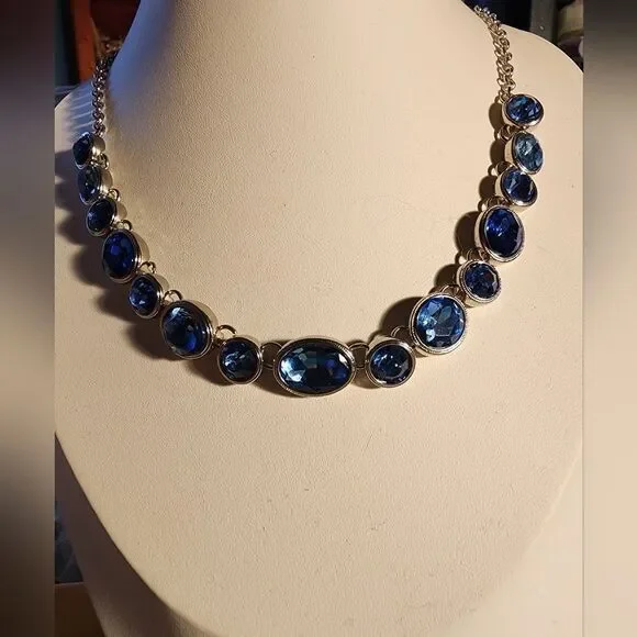 MONET Demi Parure Blue Rhinestone Necklace Vintage 18-inch - Picture 2 of 6